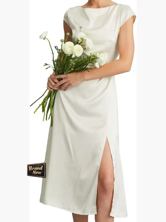 Summer Casual Mini Dress with Side Slit and Boat Neck - Picture 1 of 6